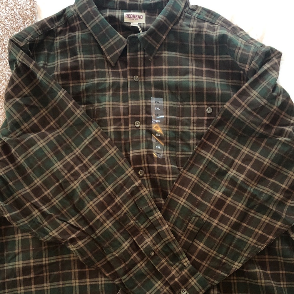 RedHead Green and Brown Plaid Flannel Button-Down Shirt
